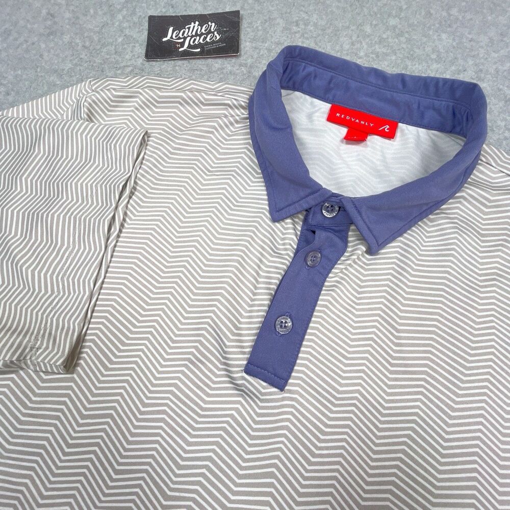 Redvanly Polo Shirt Mens Large Beige Herringbone Preppy Golf Performance Stretch